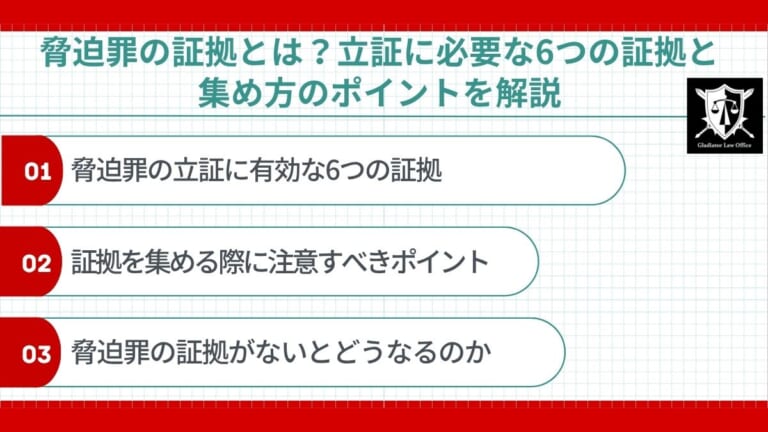 脅迫罪の証拠とは？立証に必要な6つの証拠と集め方のポイントを解説