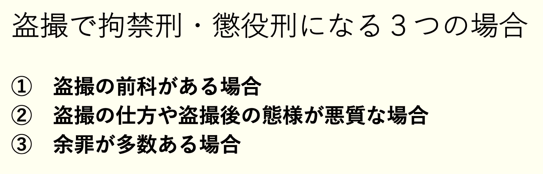 盗撮で拘禁刑・懲役刑になる３つの場合