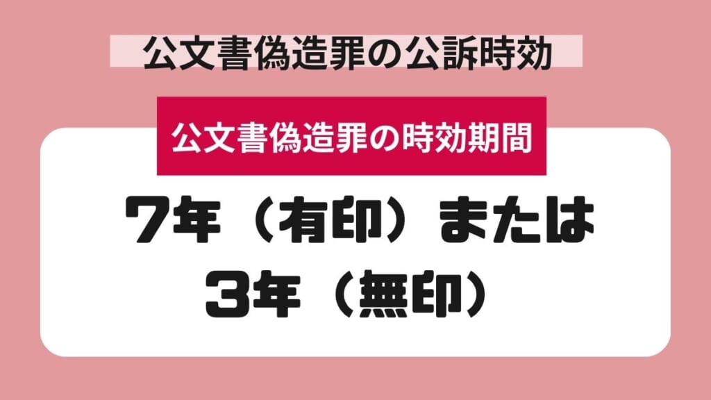 公文書偽造罪の公訴時効は7年(有印)または3年(無印)