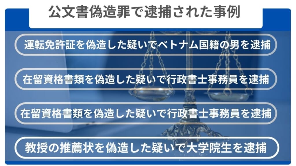 公文書偽造罪で逮捕された事例