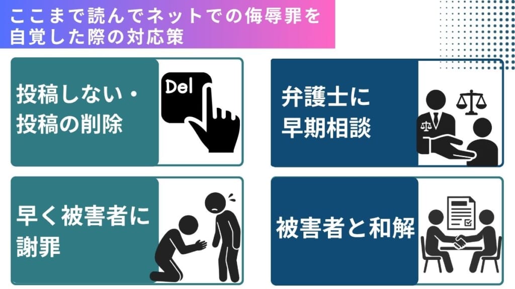 ここまで読んでネットでの侮辱罪を自覚した際の対応策