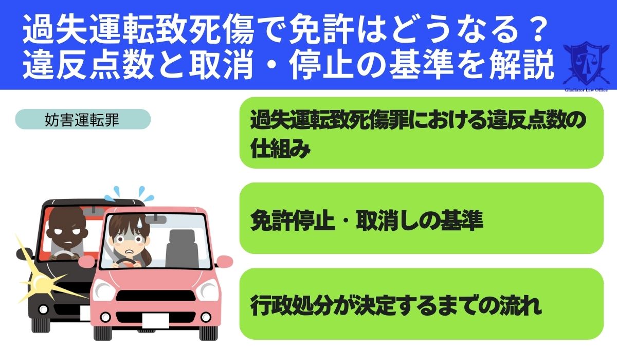 過失運転致死傷で免許はどうなる？違反点数と取消・停止の基準を解説
