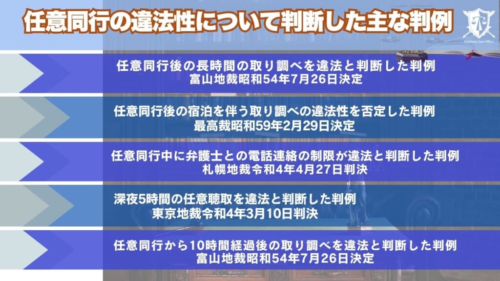 任意同行の違法性について判断した主な判例
