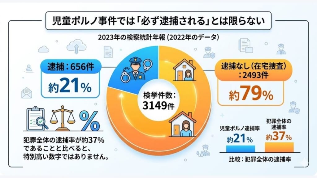 児童ポルノ事件では「必ず逮捕される」とは限らない｜逮捕率は約21％