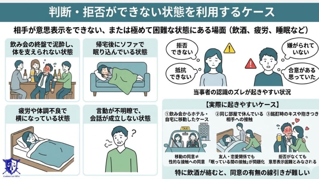判断・拒否ができない状態を利用するケース