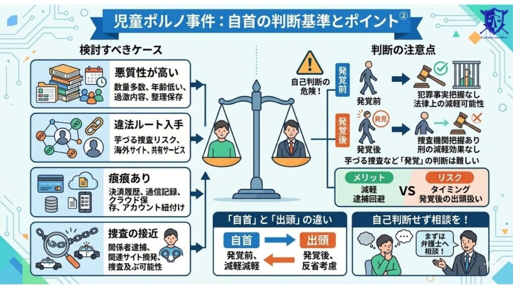 児童ポルノ事件で自首すべきか？判断基準と注意点
