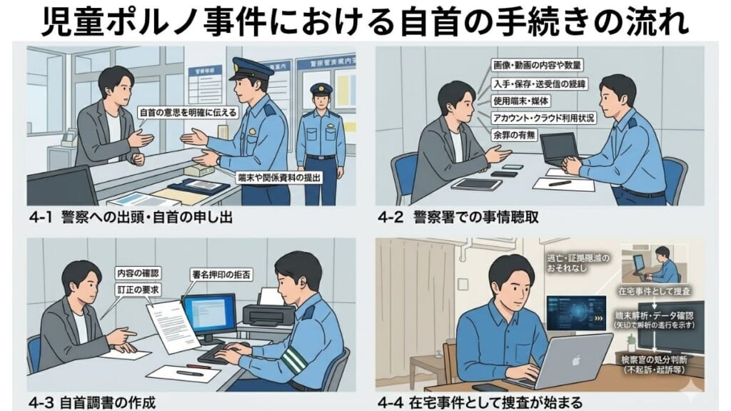 児童ポルノ事件における自首の手続きの流れ
