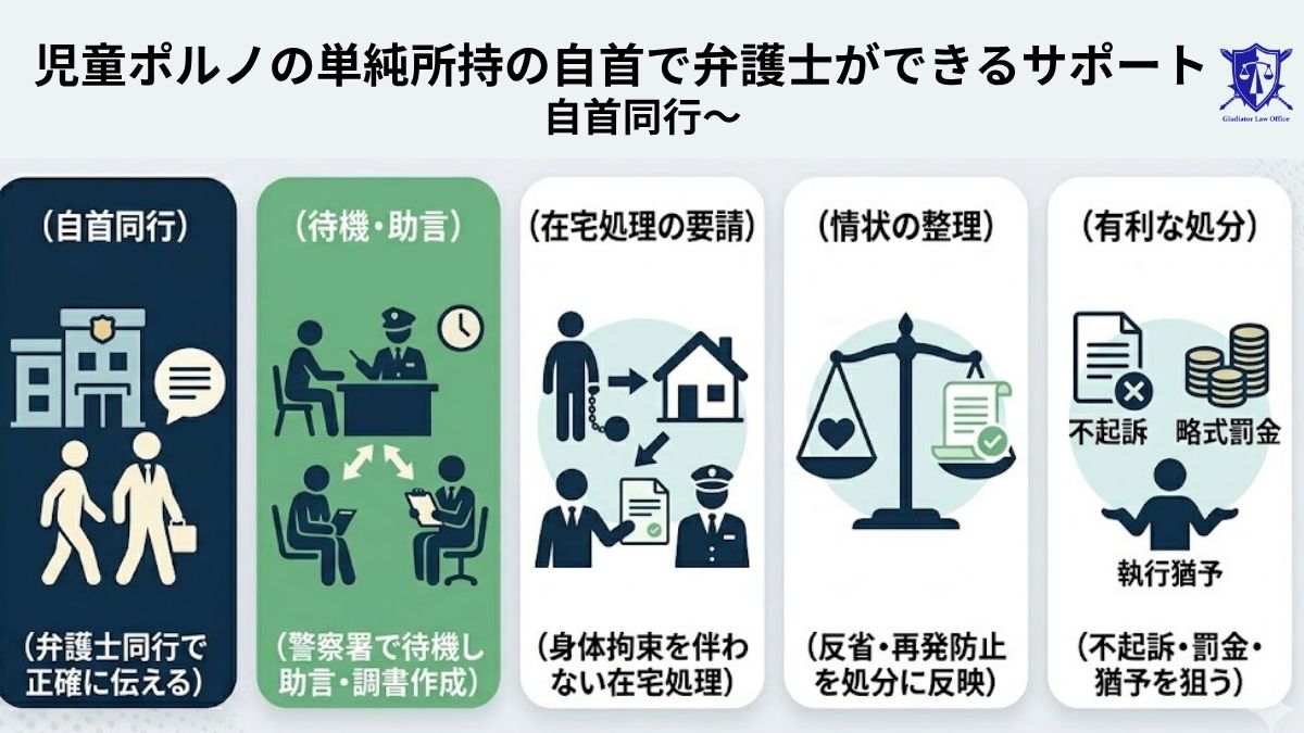 児童ポルノ単純所持の自首で弁護士ができるサポート　警察署への自首同行