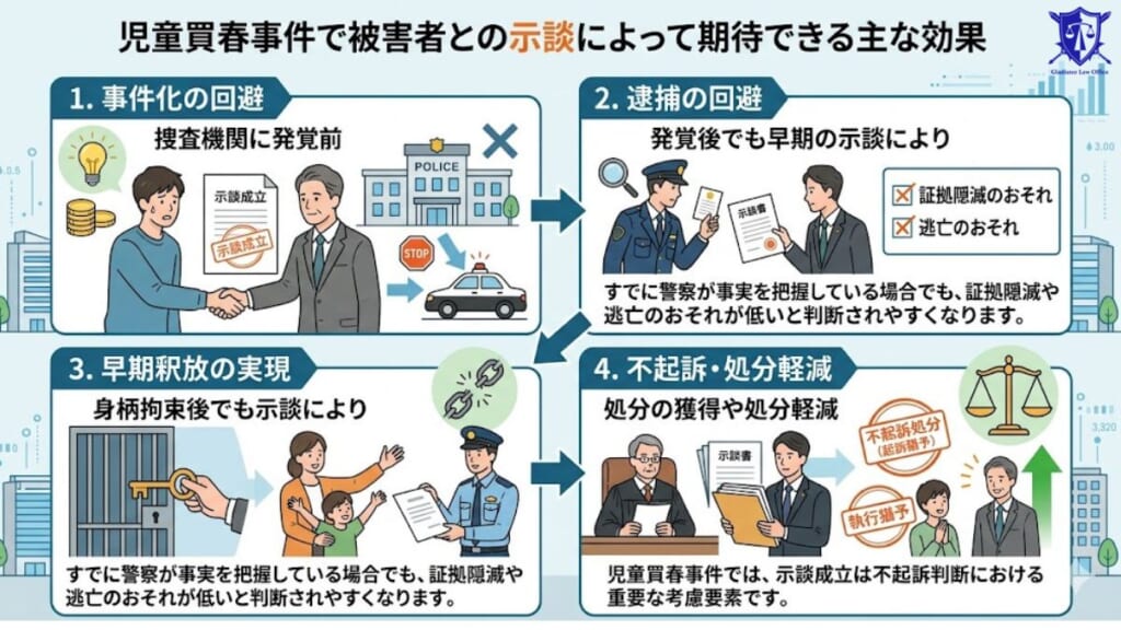 児童買春事件で被害者との示談によって期待できる主な効果