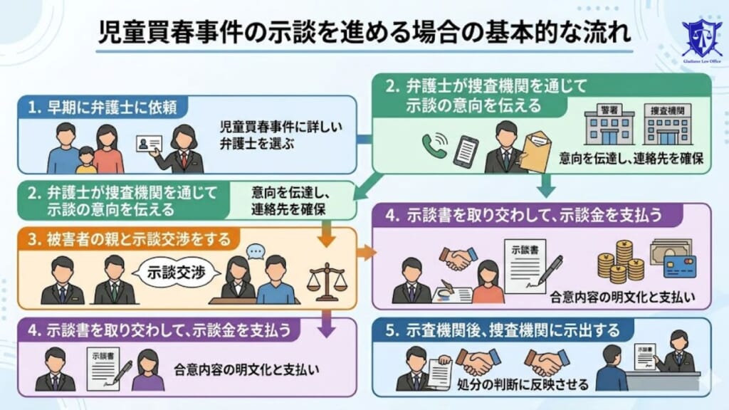 児童買春事件の示談を進める場合の基本的な流れ