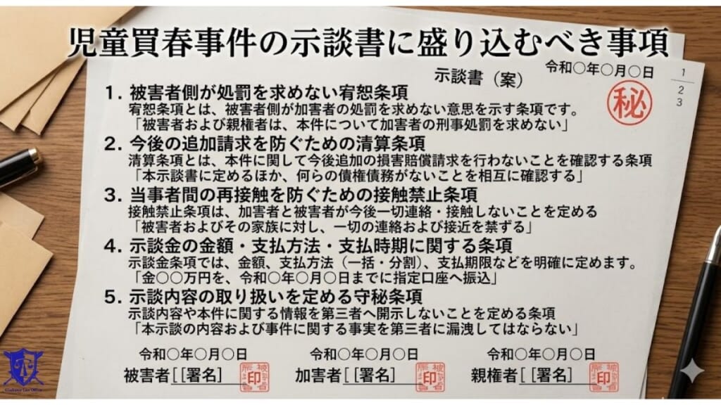 児童買春事件の示談書に盛り込むべき事項