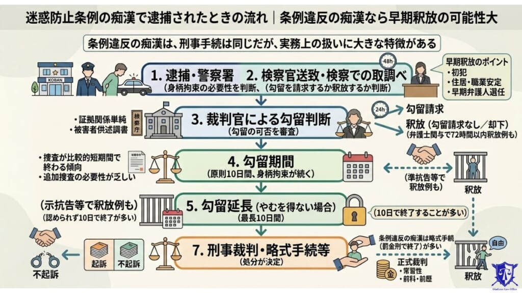 迷惑防止条例の痴漢で逮捕されたときの流れ