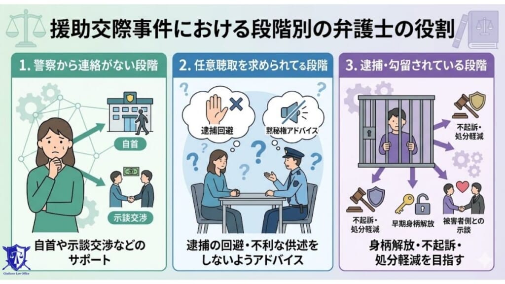 援助交際事件における段階別の弁護士の役割