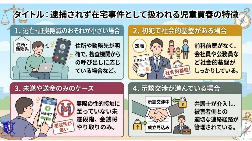 逮捕されず在宅事件として扱われる児童買春の特徴