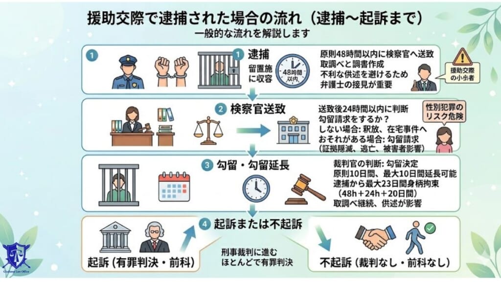 援助交際で逮捕された場合の流れ（逮捕〜起訴まで）