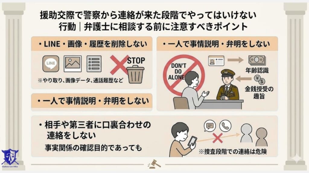 援助交際で警察から連絡が来た段階でやってはいけない行動｜弁護士に相談する前に注意すべきポイント