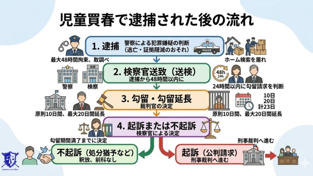 児童買春で逮捕された後の流れ
