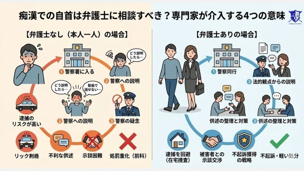 痴漢での自首は弁護士に相談すべき？専門家が介入する4つの意味