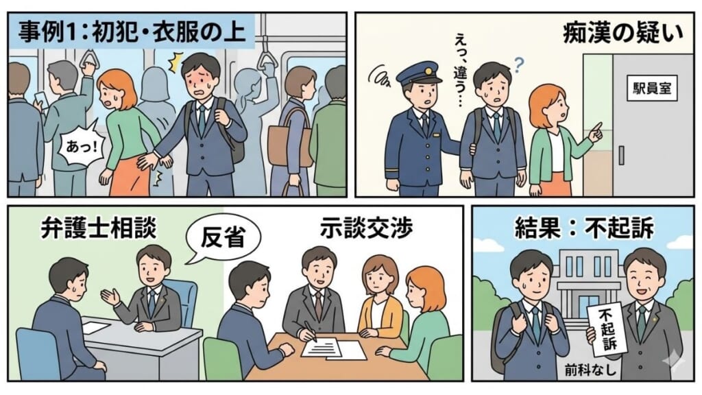 ケース1：初犯・衣服の上 → 不起訴の可能性あり