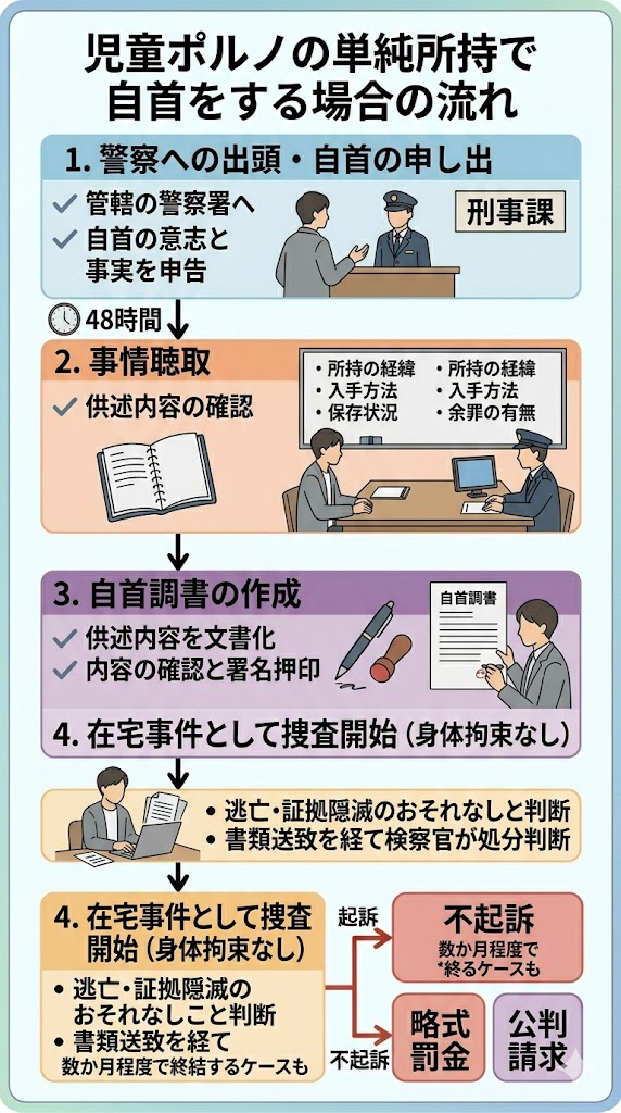 児童ポルノの単純所持で自首をする場合の流れ