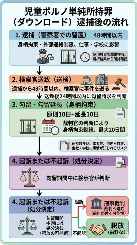 もし児童ポルノの単純所持罪（ダウンロード）で逮捕されたらどうなる？逮捕後の流れ