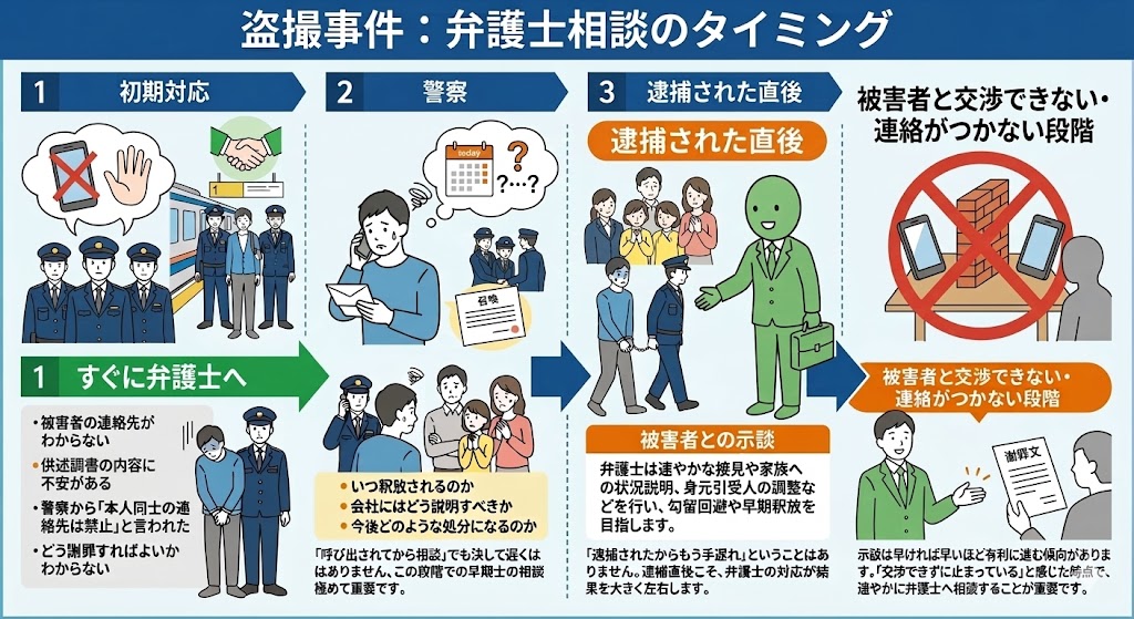 盗撮事件で弁護士に依頼すべきタイミング