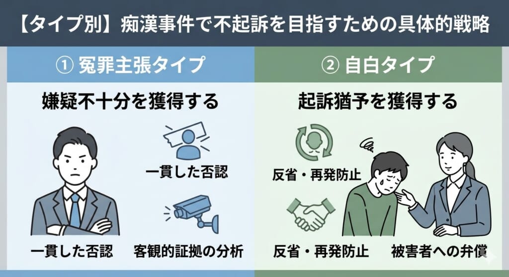【タイプ別】痴漢事件で不起訴を目指すための具体的戦略