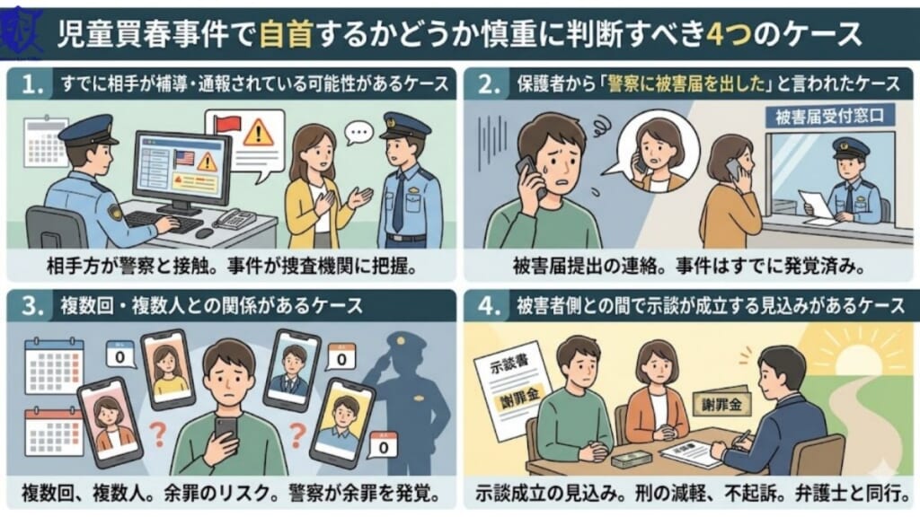 児童買春事件で自首するかどうか慎重に判断すべき4つのケース