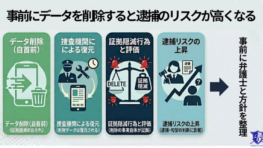 事前にデータを削除すると逮捕のリスクが高くなる