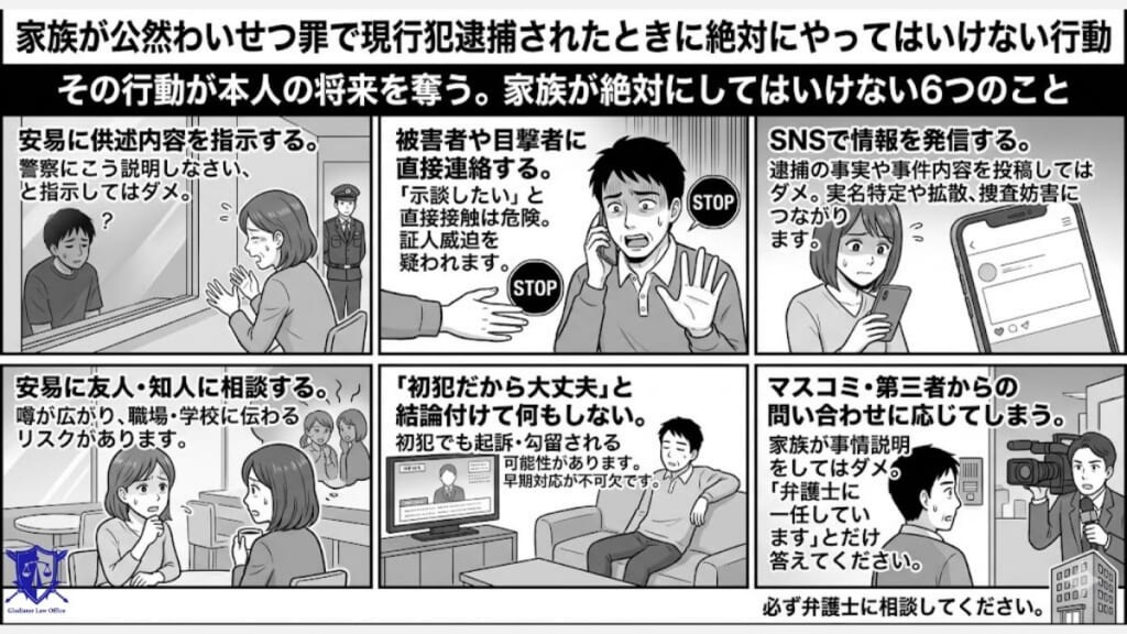 家族が公然わいせつ罪で現行犯逮捕されたときに絶対にやってはいけない行動