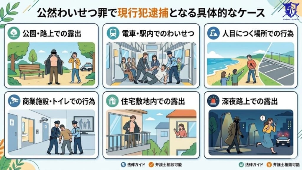 公然わいせつ罪で現行犯逮捕となる具体的なケース