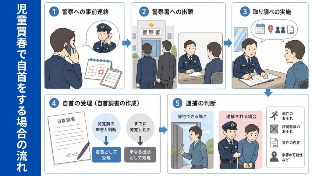 児童買春で自首をする場合の流れ