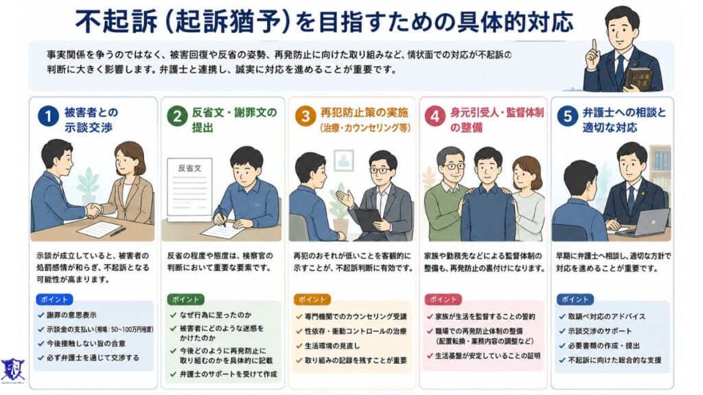 不同意わいせつの否認事件で不起訴を目指す基本戦略