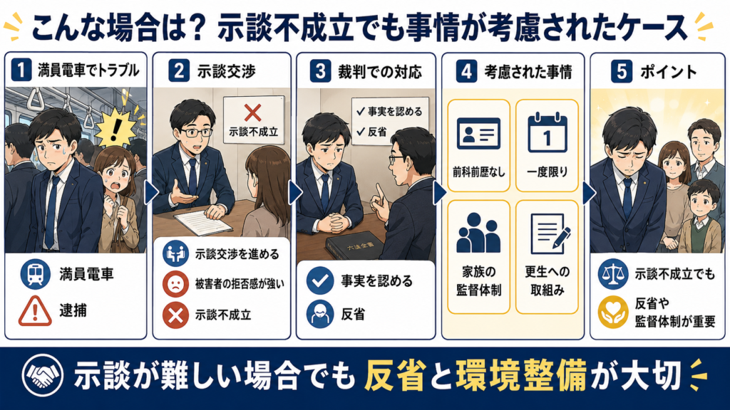 示談不成立だが初犯かつ悪質性が低く執行猶予となったケース