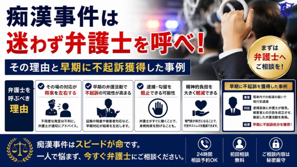 痴漢事件は迷わず弁護士を呼べ！その理由と早期に不起訴獲得した事例
