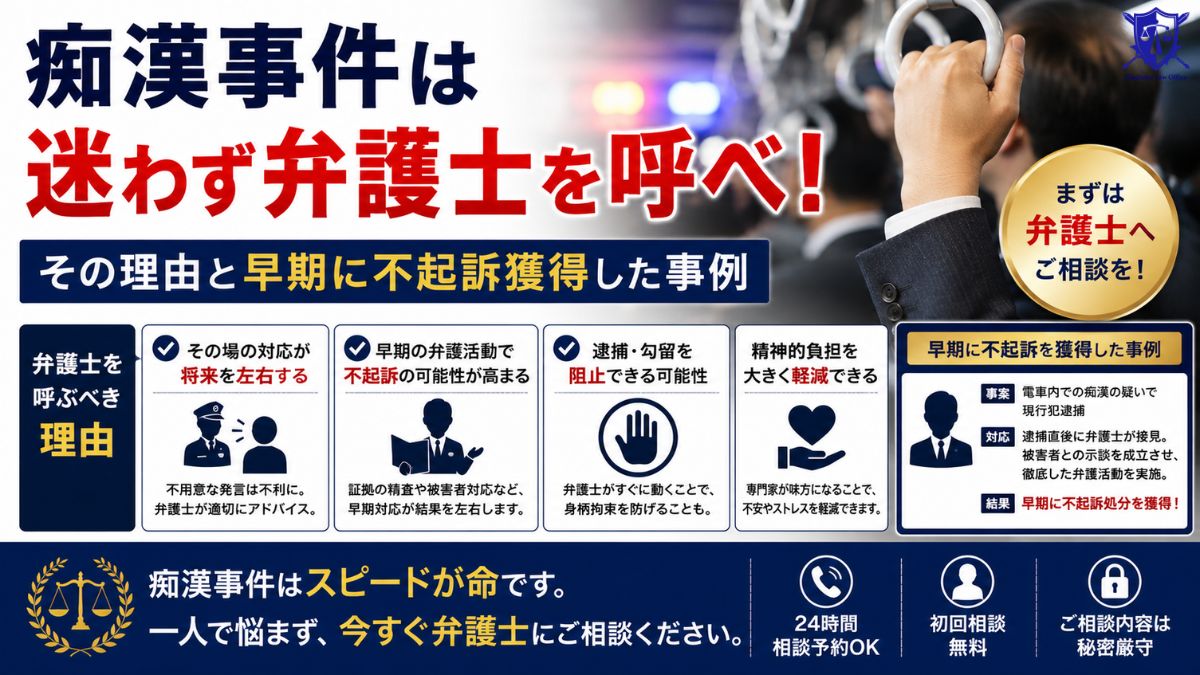 痴漢事件は迷わず弁護士を呼べ!その理由と早期に不起訴獲得した事例