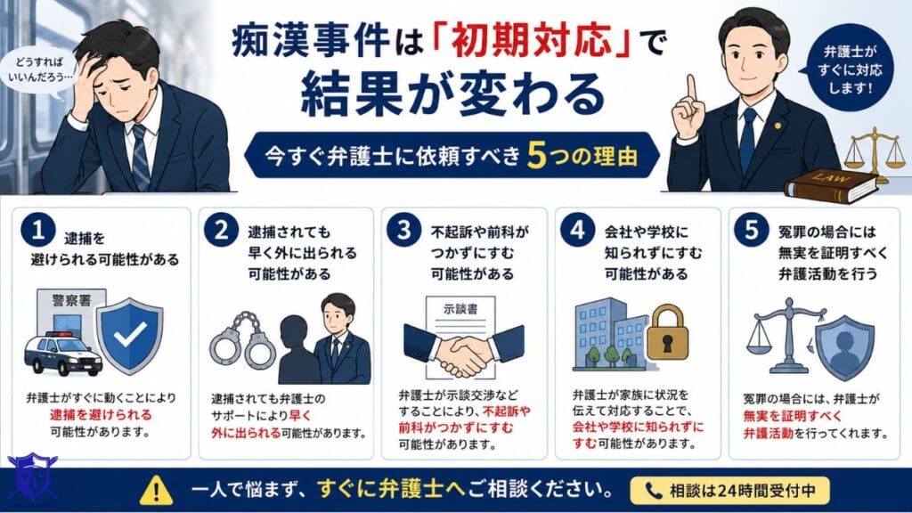 痴漢事件は「初期対応」で結果が変わる|今すぐ弁護士に依頼すべき5つの理由