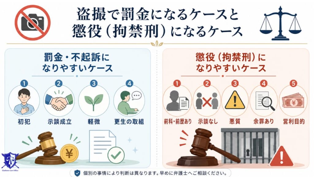 盗撮で罰金になるケースと懲役(拘禁刑)になるケース