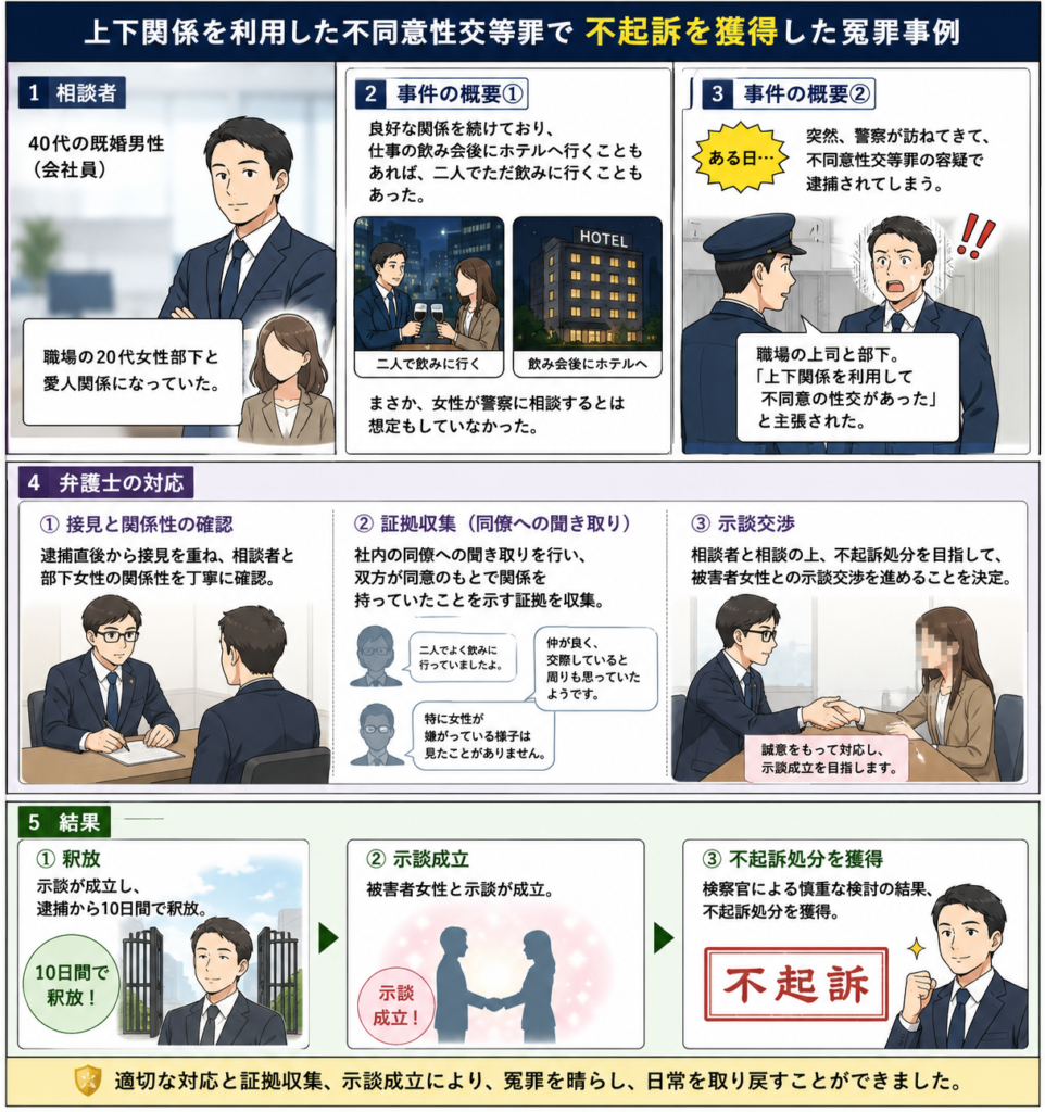 上下関係を利用した不同意性交等罪で不起訴を獲得した冤罪事例