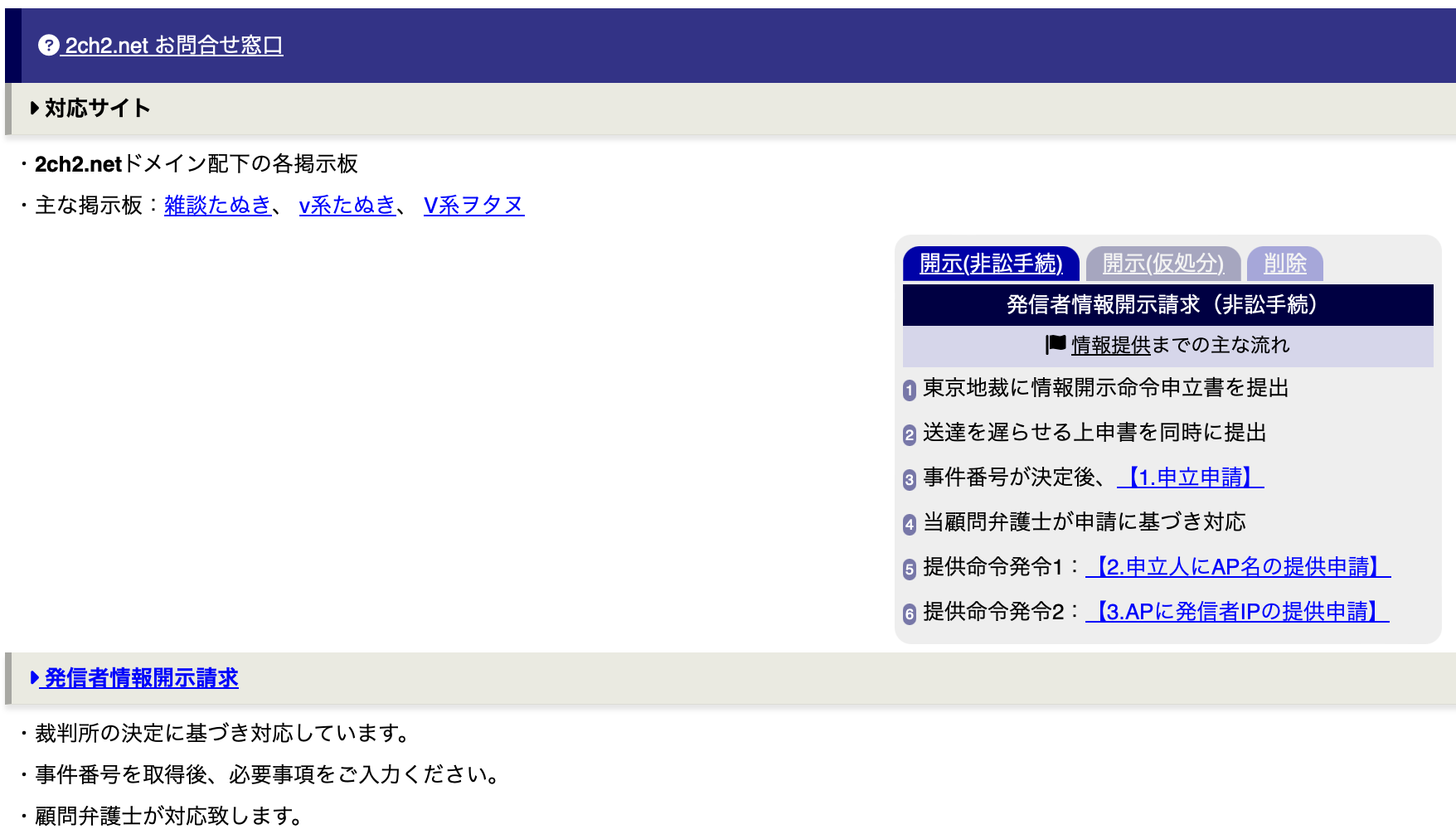 雑談たぬき掲示板における発信者情報開示請求への対応