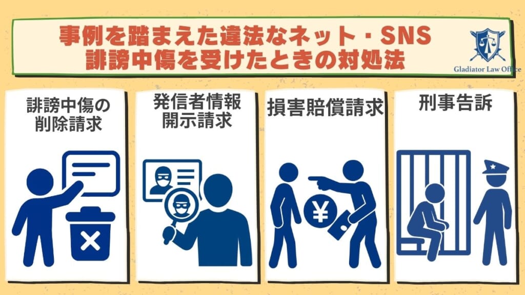 事例を踏まえた違法なネット・SNS誹謗中傷を受けたときの対処法