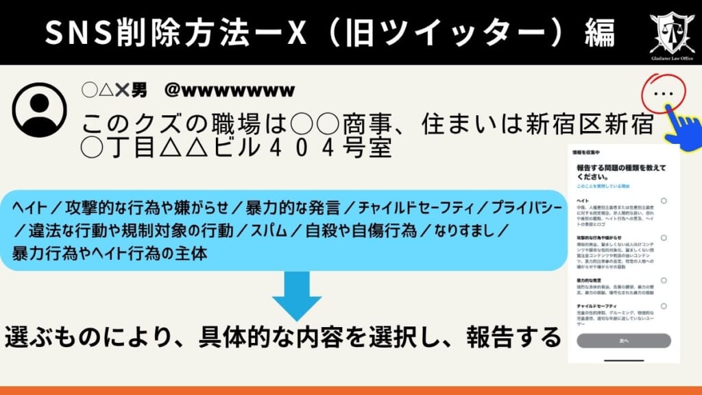 X(旧ツイッター)での削除依頼方法
