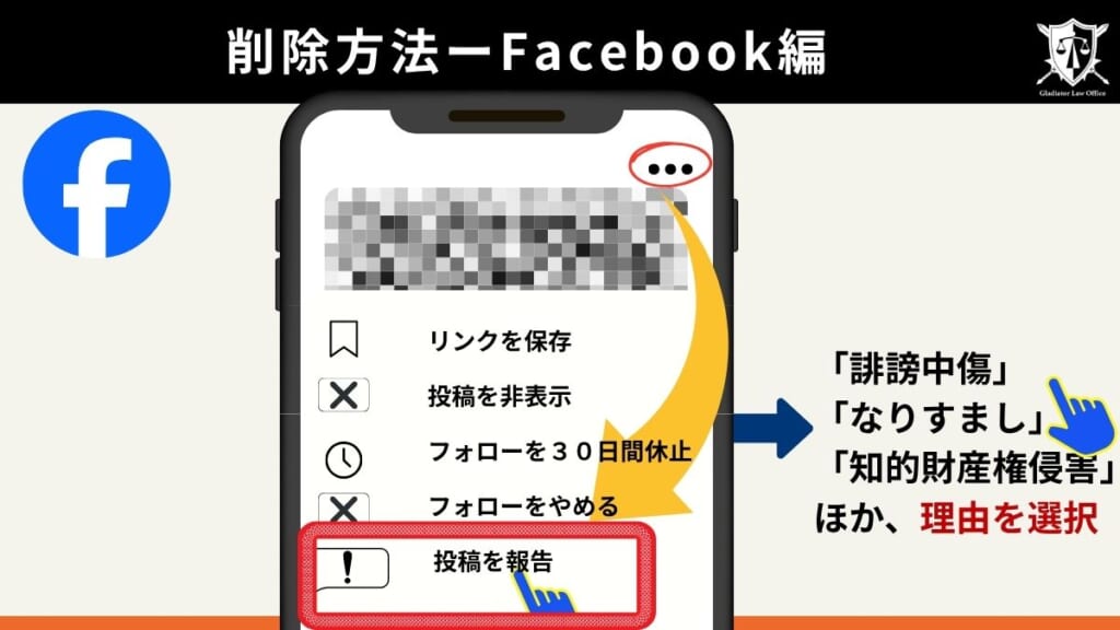 フェイズブックでの投稿削除依頼方法