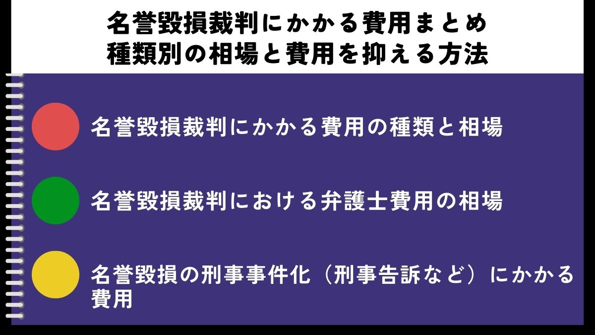 名誉毀損裁判にかかる費用まとめ|種類別の相場と費用を抑える方法