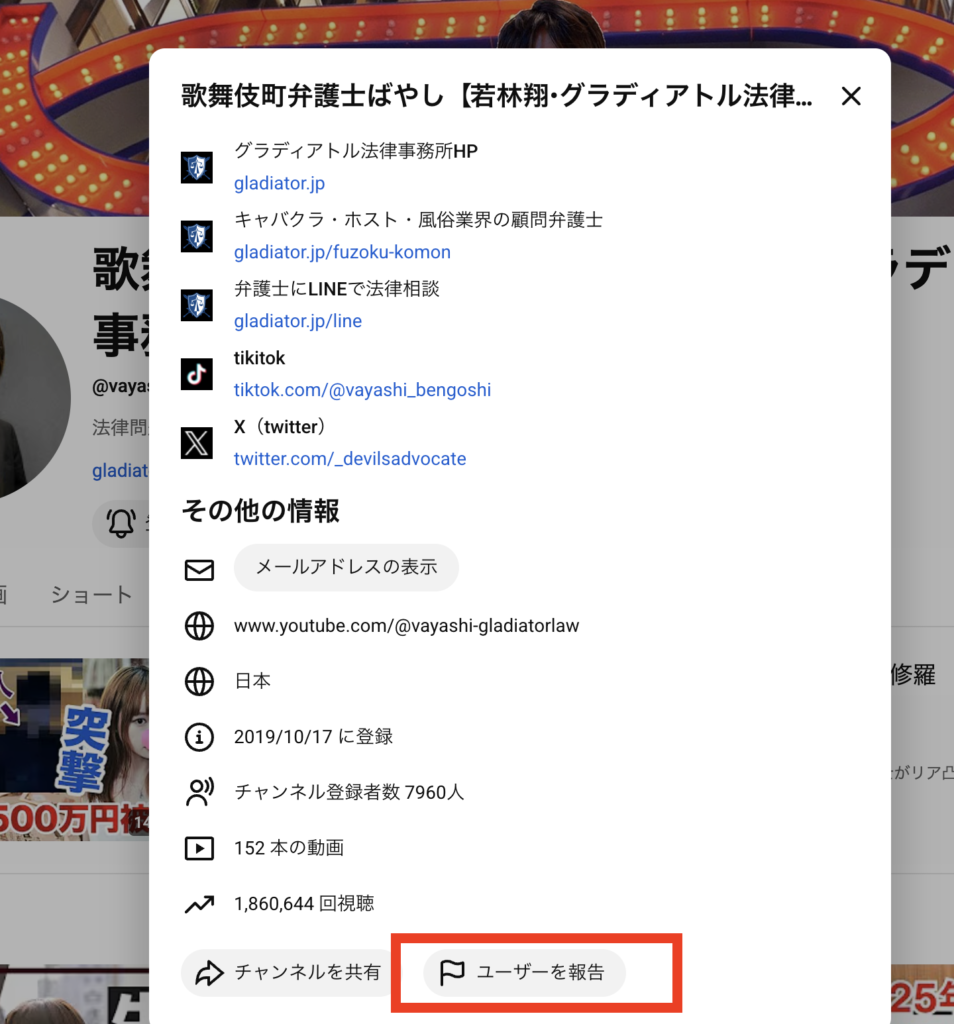 YouTube削除依頼画面の説明画像