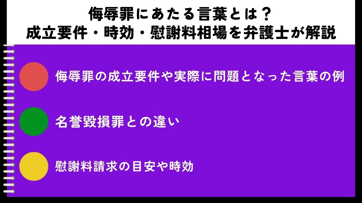 侮辱罪にあたる言葉とは？成立要件・時効・慰謝料相場を弁護士が解説