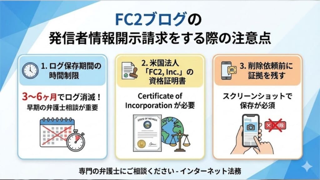 FC2ブログの発信者情報開示請求をする際の注意点