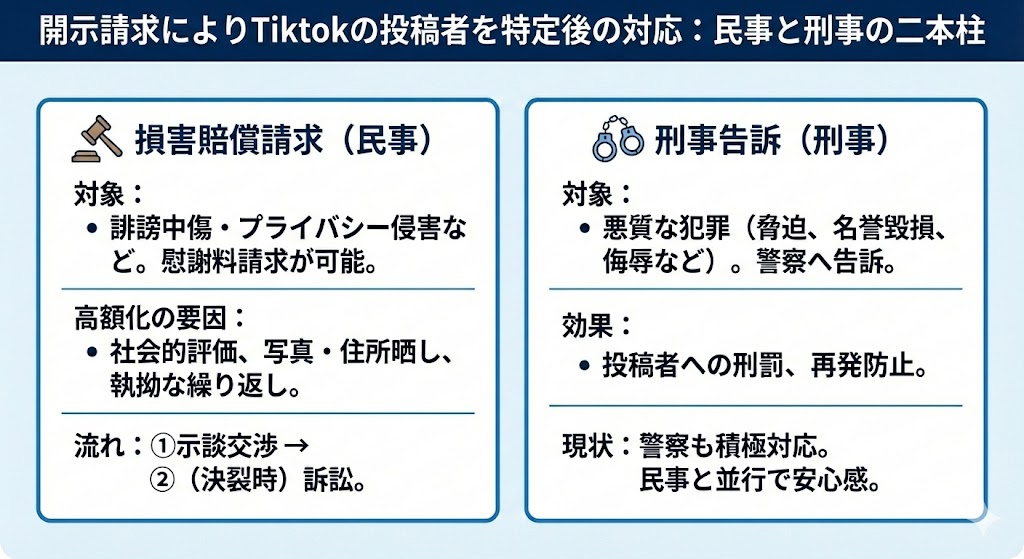 開示請求によりTiktokの投稿者を特定後の対応