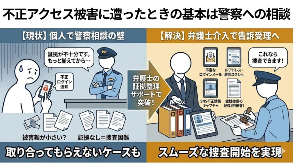 不正アクセス被害に遭ったときの基本は警察への相談