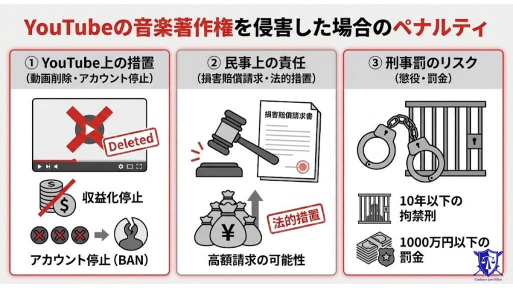 YouTubeの音楽著作権を侵害した場合のペナルティ